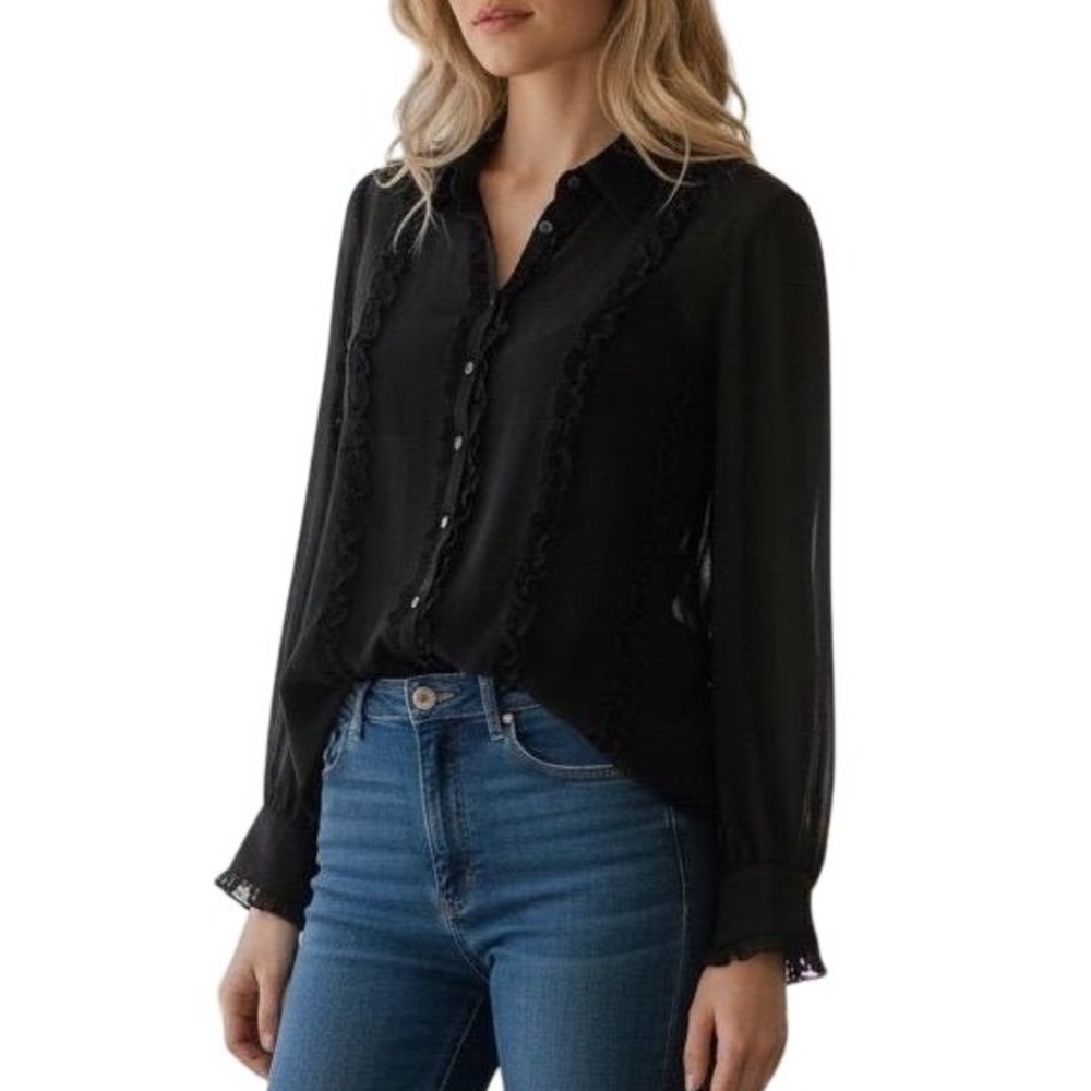 INC International Concepts Semi Sheer Silk Blouse Size 10‎